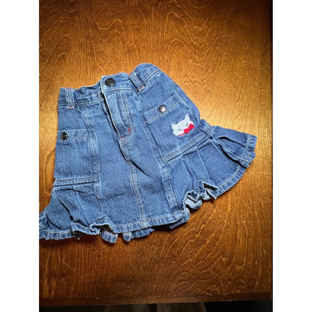 Gymboree Girls Lined Denim Skirt Cat Applique Embroidered Pleated Ruffle Size 4